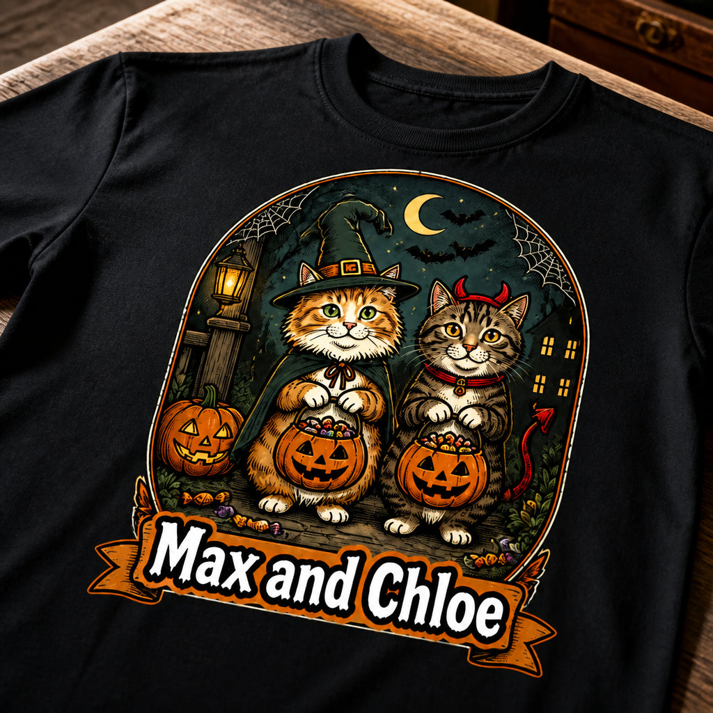 Personalized Halloween Pet Cartoon T‑Shirt – Your Cats in Costume - Personalized T-shirt 59228565-ad6b-4293-a927-6ebd941685c7.jpg