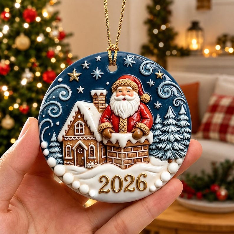 Santa Christmas Ornament 2026, 3D Relief Ceramic Ornament, Santa Chimney Holiday Decor, Christmas Tree Keepsake, Festive Gift For Kid 593b60b5-f67f-488a-baeb-07d75f238116-lk2.jpg