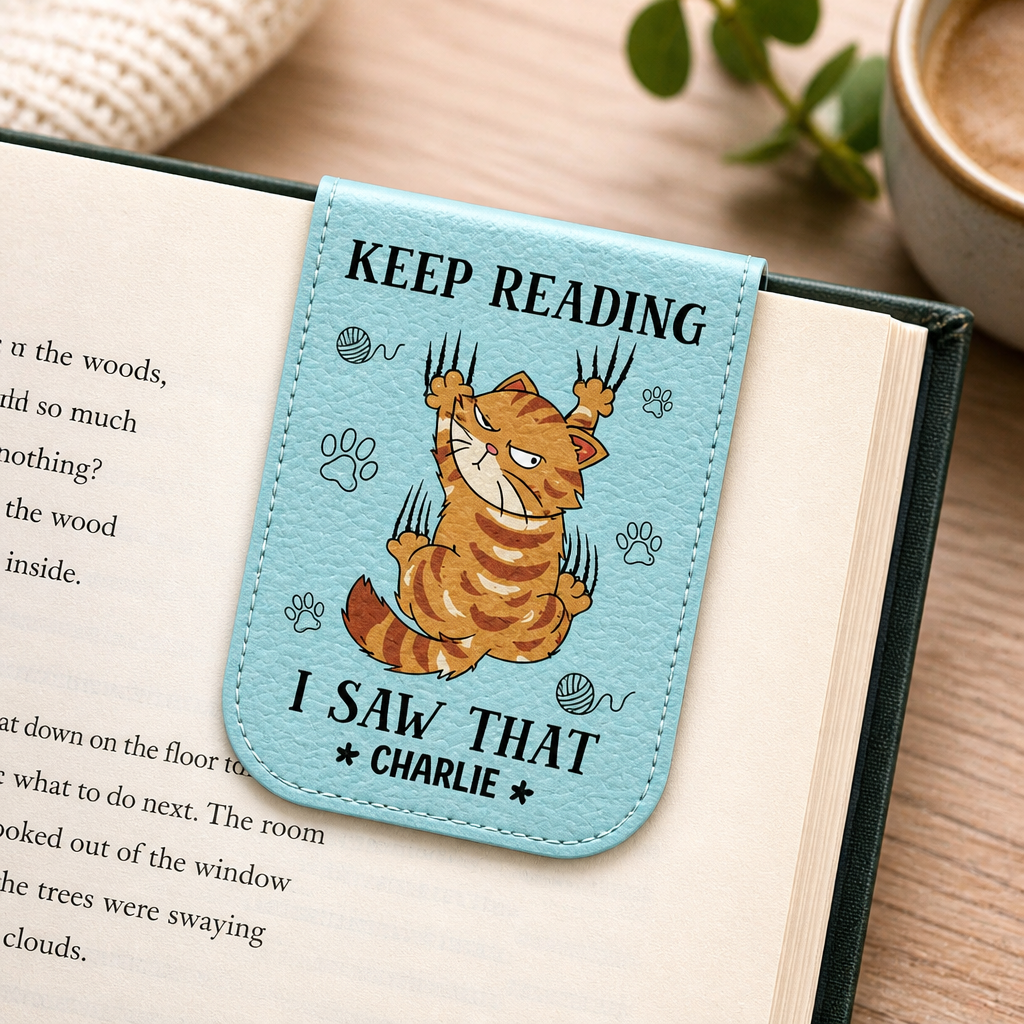 Keep Reading Cat — Personalized Magnetic Leather Bookmark - Personalized Magnetic Leather Bookmark 5985766b-c707-4fc2-a5d7-63dc1b0da047.png