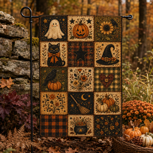 Primitive Halloween Patchwork Garden Flag, Ghost Black Cat Pumpkin Quilt Decor, Rustic House Flag 5988fb9c-997f-44e4-a59f-b8811376ae4b-banner-1.png