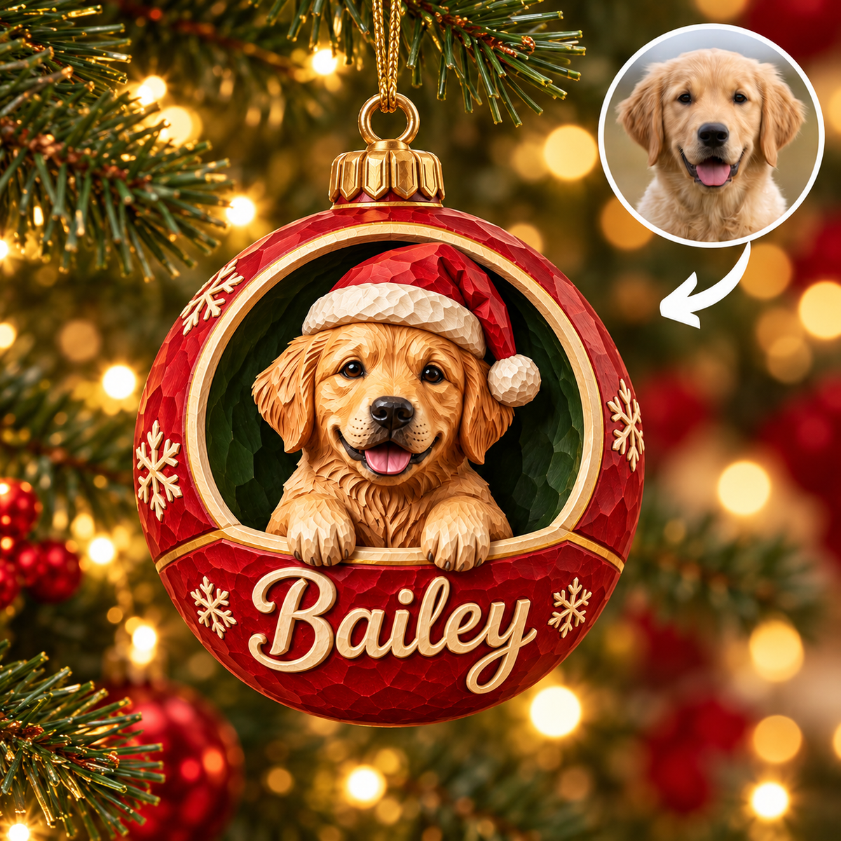 Personalized Dog Christmas Ornament – Custom Pet Photo & Name, 3D Relief Christmas Bauble Ornament, Christmas Gift for Dog Lovers 599883f1-7319-4234-b176-ddc1159e5c2c-Bailey-Puppy-Hanging-Christmas-Ornament-1-.png
