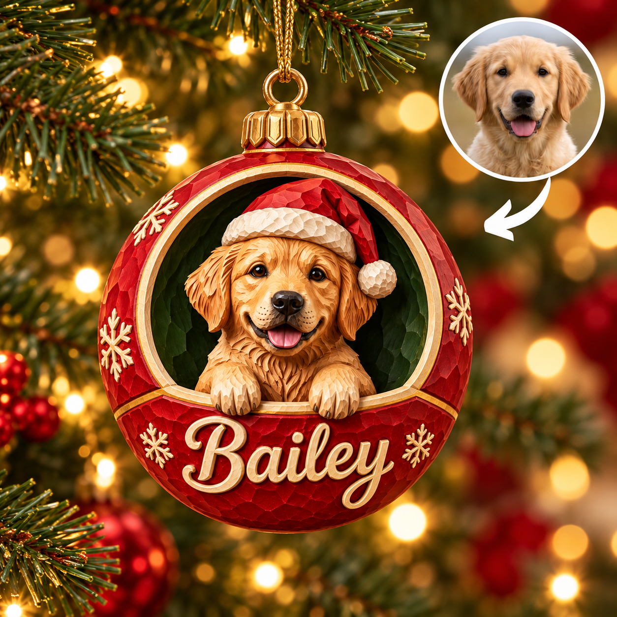 Personalized Dog Christmas Ornament – Custom Pet Photo & Name, 3D Relief Christmas Bauble Ornament, Christmas Gift for Dog Lovers 599883f1-7319-4234-b176-ddc1159e5c2c-Bailey-Puppy-Hanging-Christmas-Ornament-1-.png