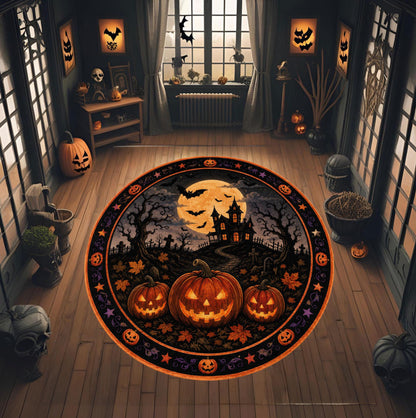 Halloween Round Area Rug, Haunted House Pumpkin Rug, umpkin Patch Area Rug, Gothic Fall Decor, Jack O Lantern Home Rug, Full Moon Witchy Rug 59a936c5-b023-4aa9-ac7d-113c1533c01b-1.jpg