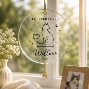 Forever Loved Cat Memorial Ornament – Personalized Name & Year - Personalized 1 Layered Suncatcher with Charm 59ab3f45-cc74-4113-a06f-6358d7c5659b.jpg