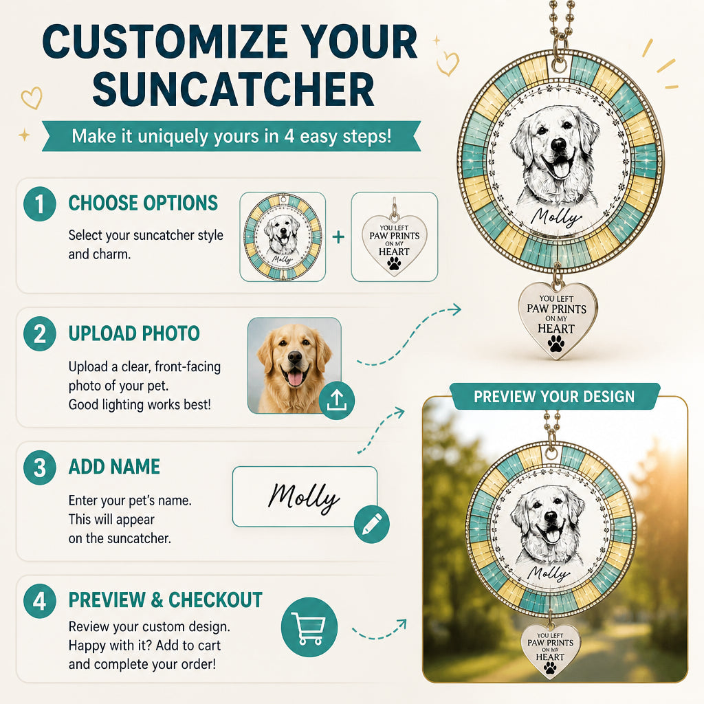 Pet Memorial Suncatcher With Charm — Custom Photo Portrait & Name — "You Left Paw Prints On My Heart" - Personalized 1 Layered Suncatcher with Charm 59b713e5-f562-4cb6-8de0-9eed06200198.jpg