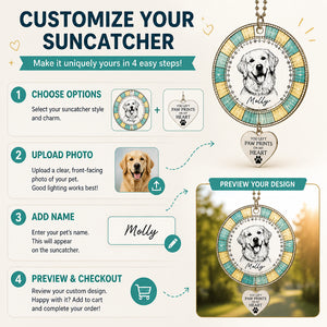Pet Memorial Suncatcher With Charm — Custom Photo Portrait & Name — "You Left Paw Prints On My Heart" - Personalized 1 Layered Suncatcher with Charm 59b713e5-f562-4cb6-8de0-9eed06200198.jpg