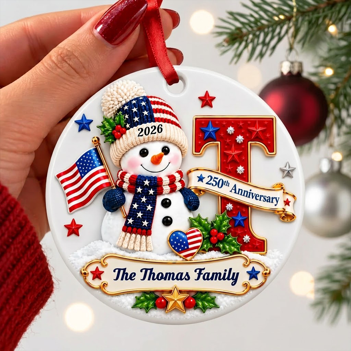 Patriotic Snowman Initial Custom Name - Real 3D Raised Ornament 59c64ae4-de10-40b2-bab5-87f98681275a-4-3-.png