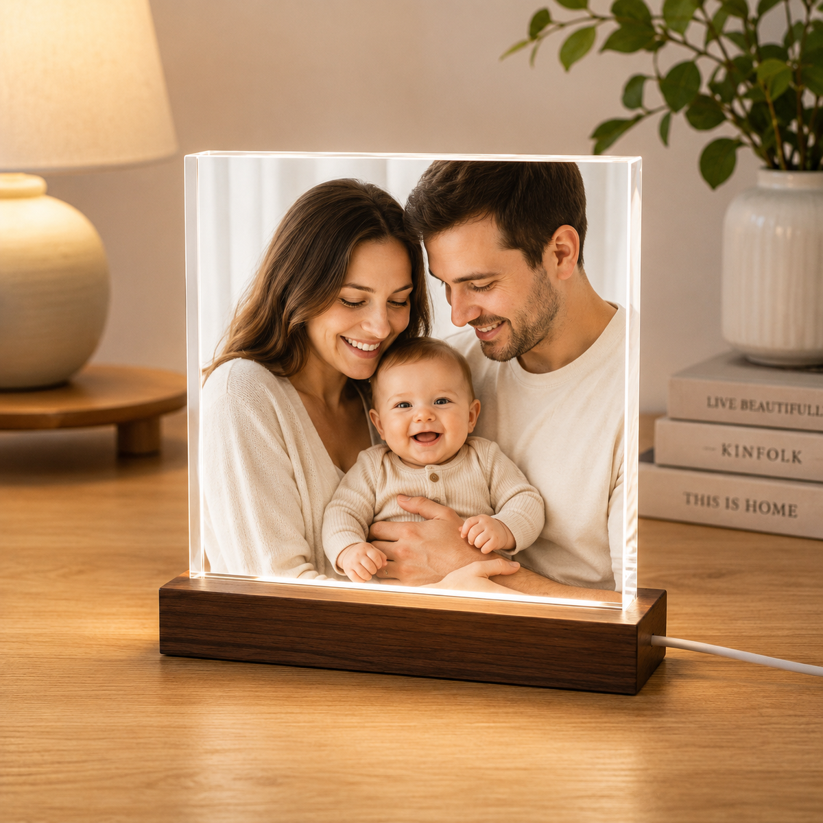 Personalized Family Photo Plaque, Custom Acrylic Block & LED Picture Frame Gift