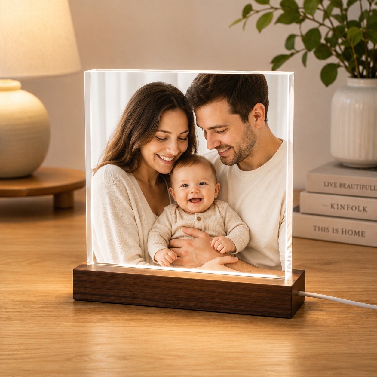 Personalized Family Photo Plaque, Custom Acrylic Block & LED Picture Frame Gift
