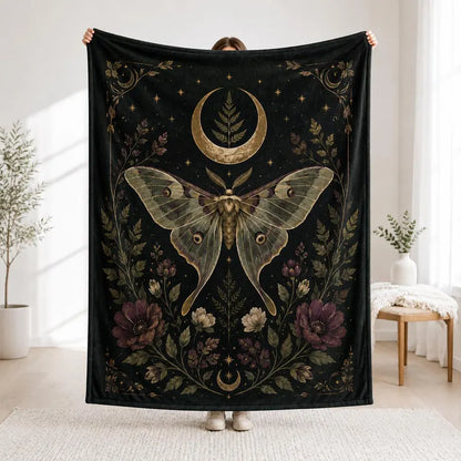 Celestial Luna Moth Blanket, Gothic Botanical Throw, Moon and Stars Bedding Decor, Witchy Bedroom Gift, Dark Floral Home, Luna Moth Blanket 59d6cb45-bd98-4871-946a-535321db22e5-ghtr-2-.webp