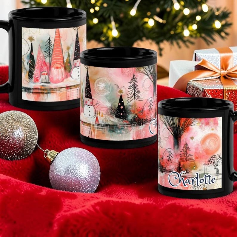 Personalized Christmas Mug, Custom Name Whimsical Winter Wonderland Mug, Boho Holiday Coffee Cup, Black Ceramic Mug, Gnome Snowman Gift 59f4e937-7682-4319-aa5b-6e3c7c4aa391-r1.jpg