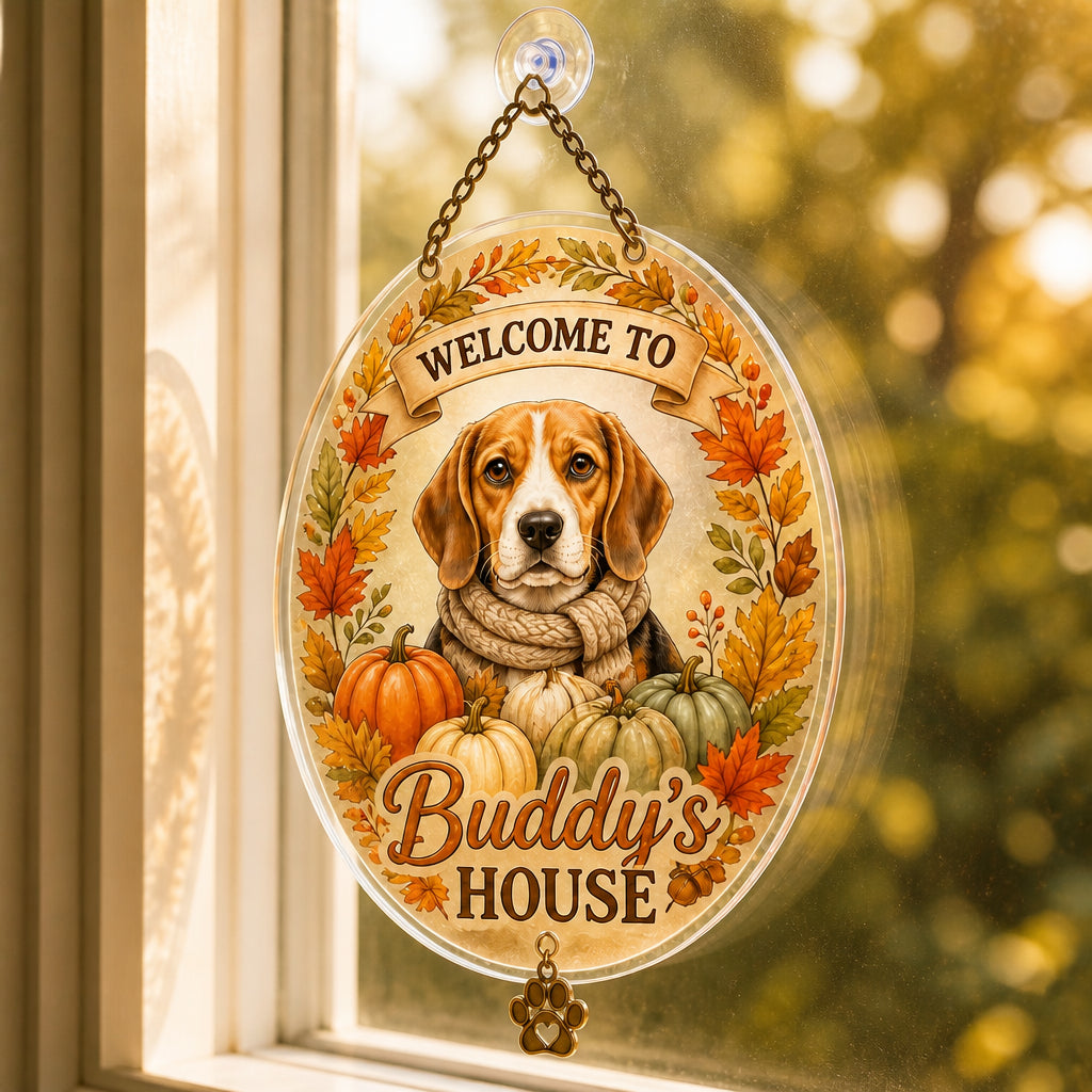 Custom Fall Pet Portrait Garden Flag – Welcome To [Name]'s House - Personalized 1 Layered Suncatcher with Charm 59fb7516-be04-49a1-afdb-db4e63f7d7f4.jpg