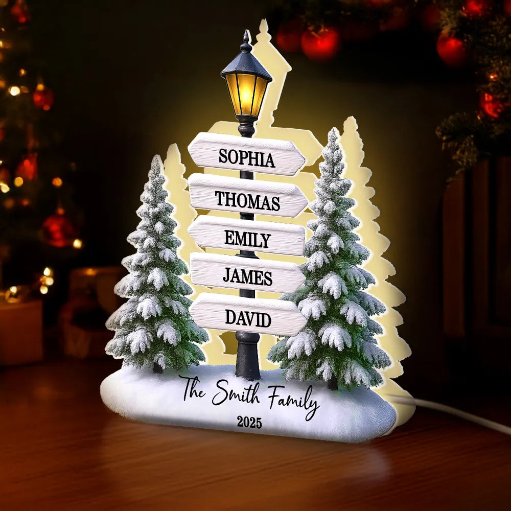 Family Lamp Posts Directional Signs Christmas Night - Personalized Light Box - Christmas Gift For Family