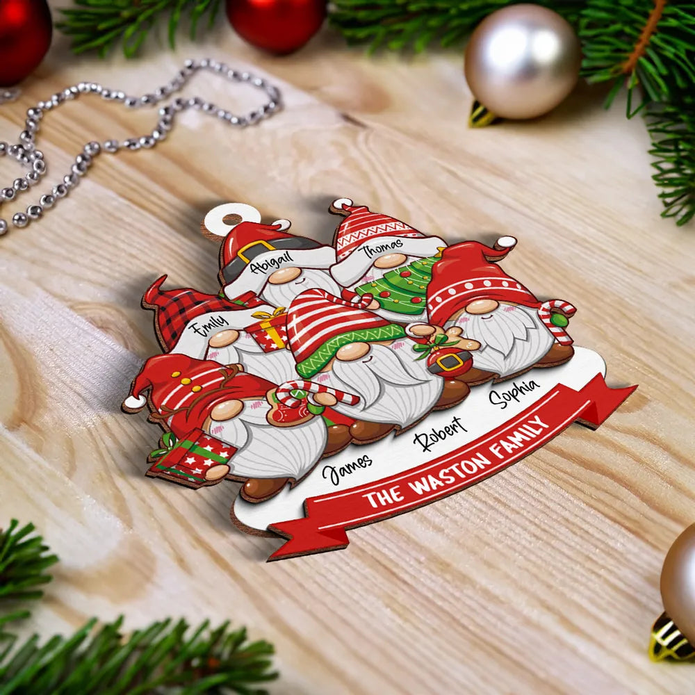 Christmas Gnome Family - Personalized 2-Layer Wooden Ornament - Christmas Gift For Family