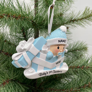 Personalized Baby Girl Boy in Present Ornament, Baby's First Christmas Ornament, Perfect Gift for Baby/Kid Custom Ornament, Christmas Ornament