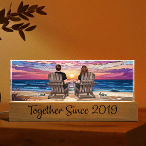 Couple Beach Landscape - Personalized 3D LED Light Wooden Base - Gift For Couple, Anniversary Gift