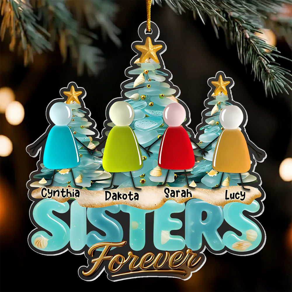 Besties Forever Personalized Sea Glass 3D Effect Ornament For Best Friend