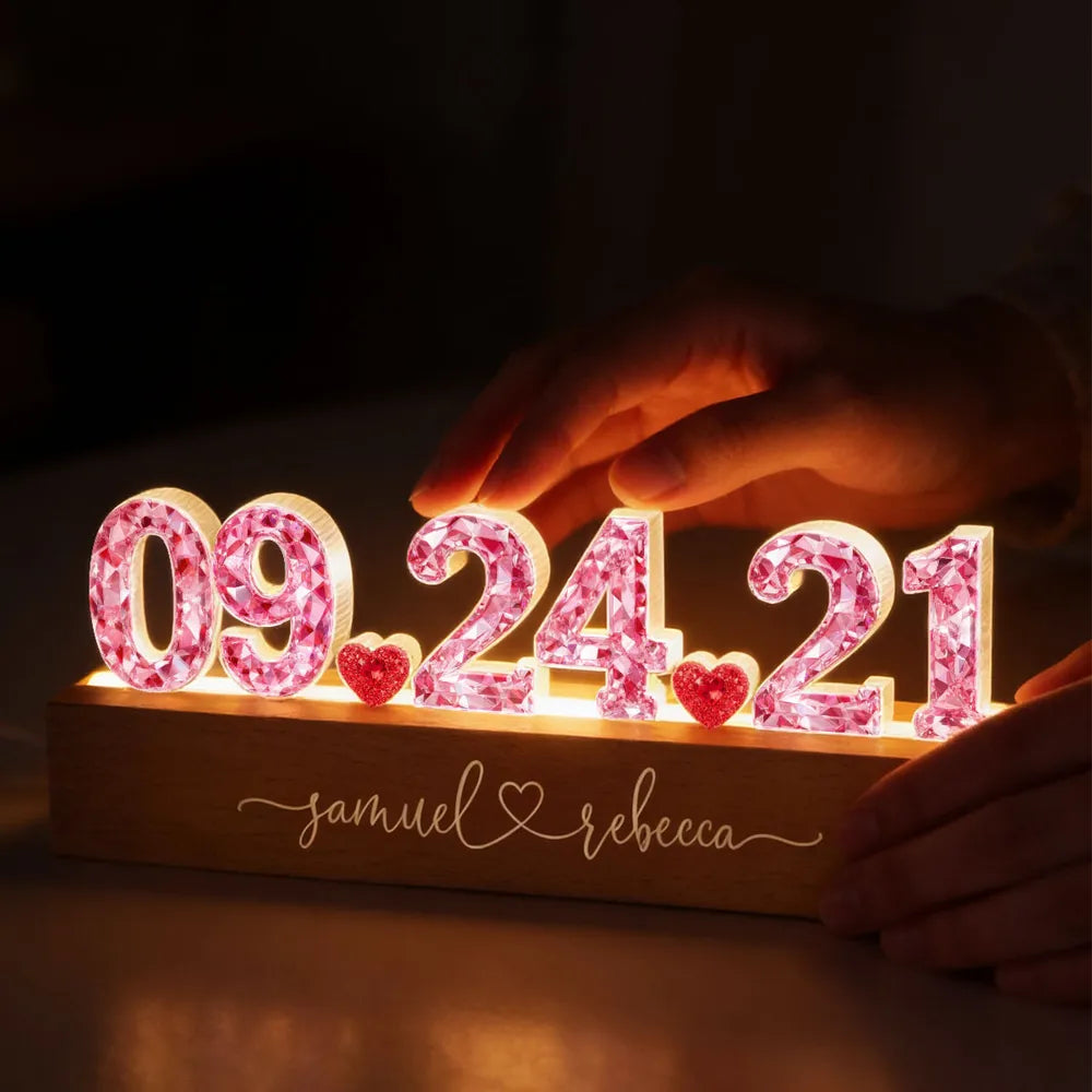 Couple Anniversary Date 3D Crystal Effect - Personalized Acrylic Block LED Night Light - Heartfelt 2026 Gift for Her, Gift for Him