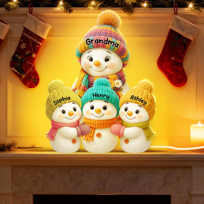 Snowman Mom Grandma and Grandkids - Personalized Acrylic Light Box - Christmas Gift for Grandma
