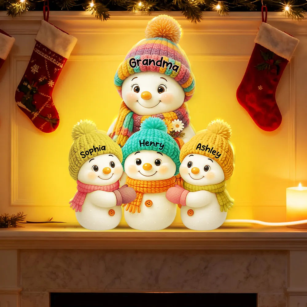 Snowman Mom Grandma and Grandkids - Personalized Acrylic Light Box - Christmas Gift for Grandma