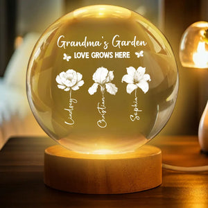 Grandma's Garden 3D Effect Birth Month Flowers - Personalized Crystal Ball LED Night Light - Gift For Mom, Grandma, Mother's Day Gift