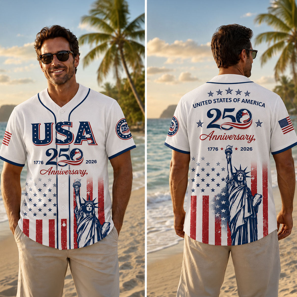 USA 250th Anniversary Patriotic Statue of Liberty Baseball Jersey Shirt