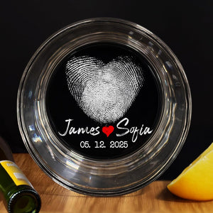 Personalized Fingerprint Heart Whiskey Glass, Custom Couple Gift
