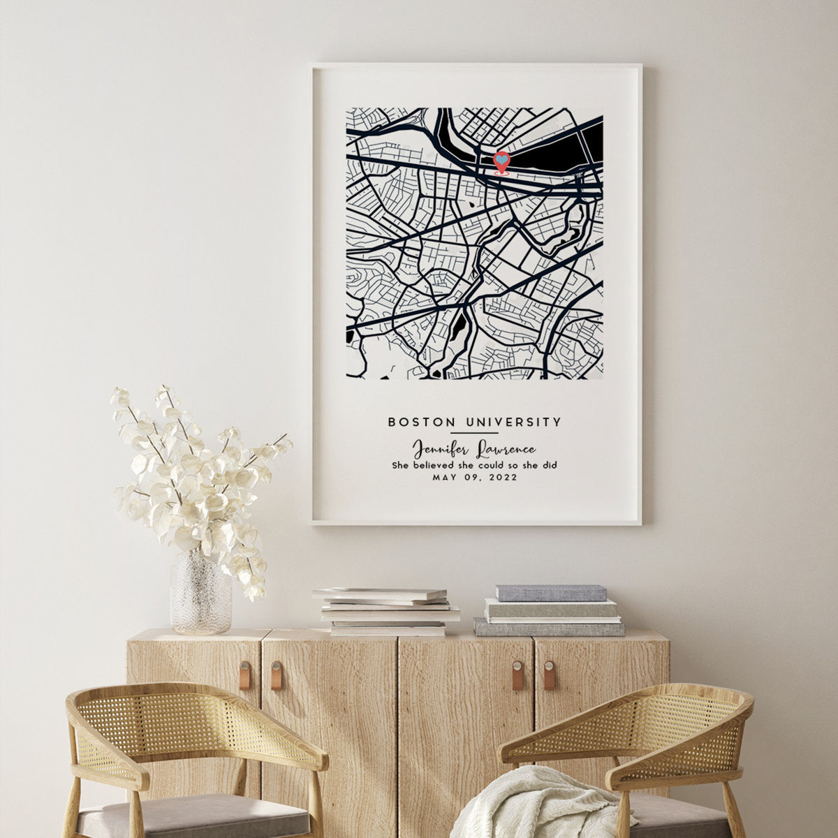 Custom College University Campus Map, Personalized Graduation Gift, Motivational Graduation Decor, Class of 2025