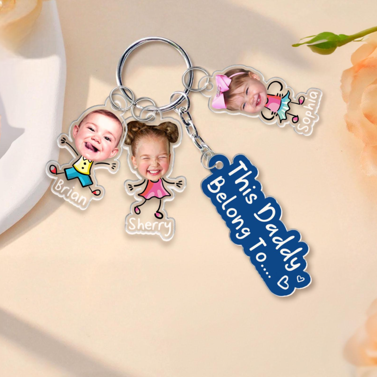 Custom Daddy Keychain With Photo Charm, Father's Day Gift for Dad, Custom Baby Face Keychain, Gift From Kids Son, Funny Baby Photo Keychain