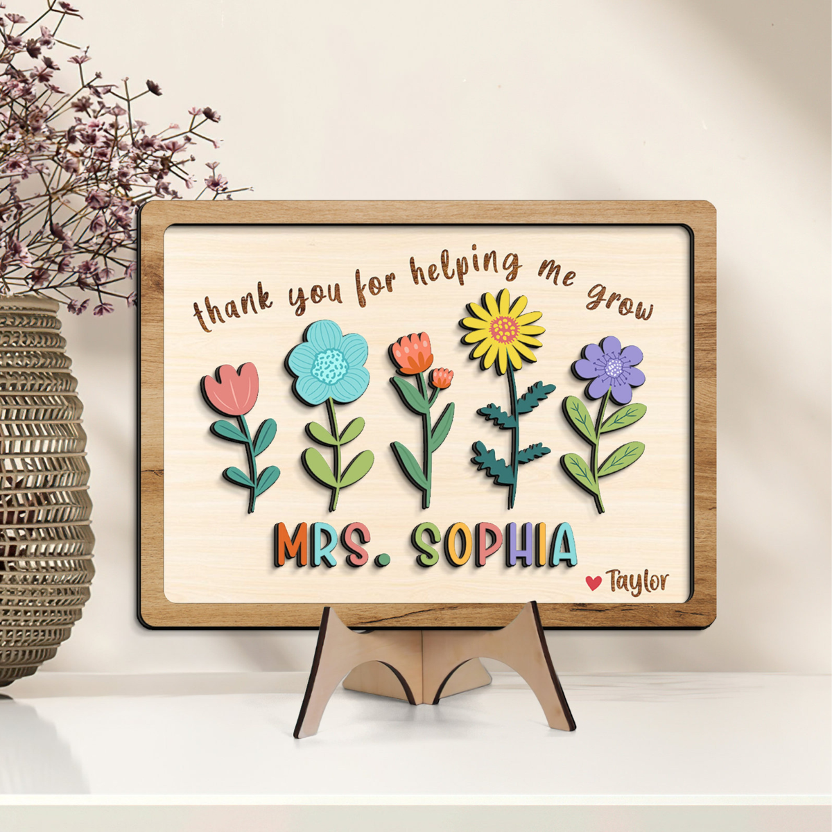 Thank You for Helping Me Grow, Teacher Appreciation Gifts, Teacher Desk Decor, Teacher Wooden Sign, Preschool Teacher Gift, Custom Teacher Sign