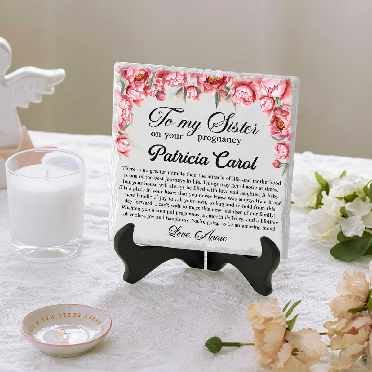 To My Sister On Her Pregnancy - Personalized Stone - Gift For Sister, Gift For New Mom, Mother's Day Gift