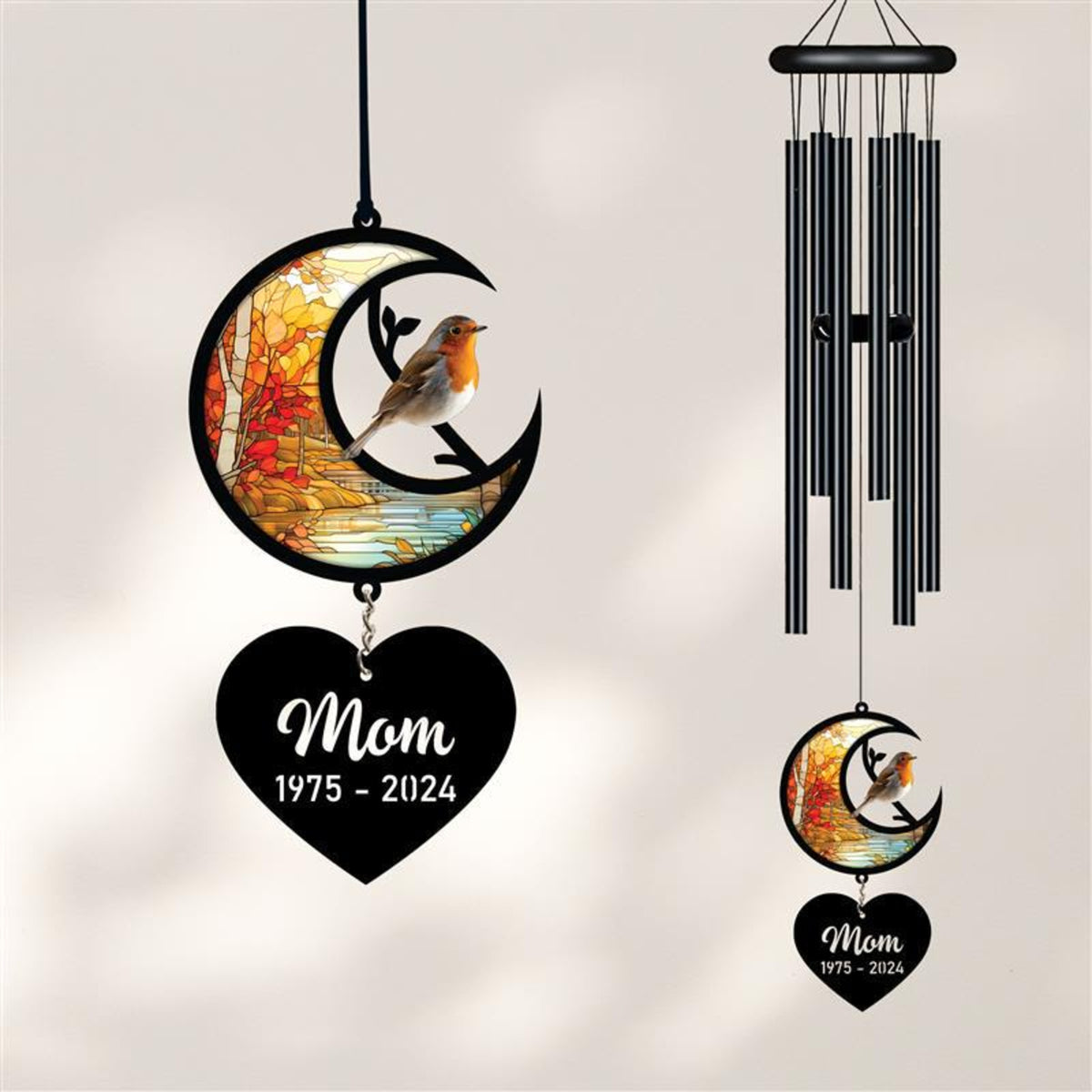 Personalized Memorial Wind Chime, Remembrance Wind Chime, Robin Bird Suncatcher Wind Chime, In Loving Memory, Family Gift, Love Family