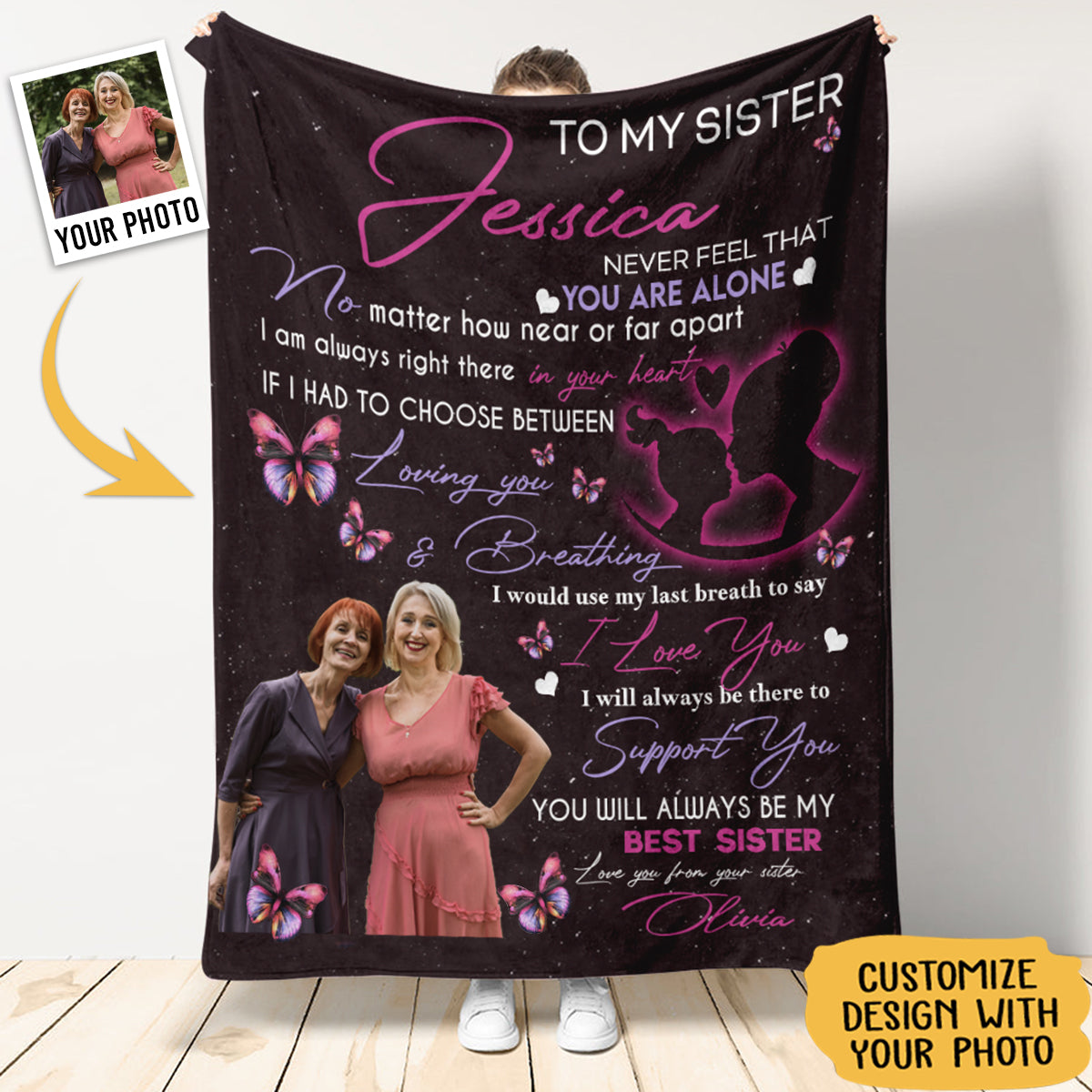 Personalized Gift For Sister, Butterfly To My Sister Never Feel That You Are Alone