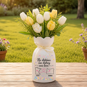 No Distance Can Destroy Our Love - Personalized Custom Ribbon Tie Flower Vase