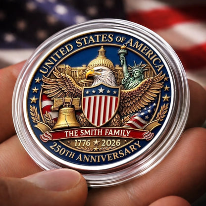 Personalized United States 250th Anniversary Family Keepsake Metal Coin (1776 2026)