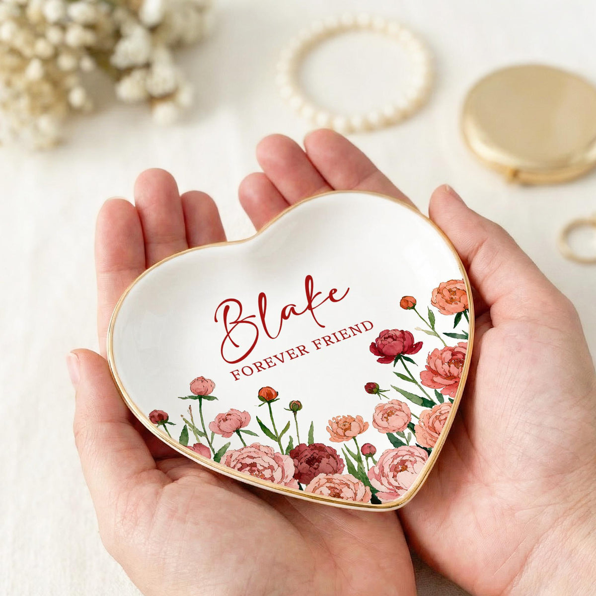 Personalized Birth Flower Trinket Dish, Custom Watercolor Flower Ring Dish, Mother's Day Gift, Wedding Bridesmaid Gift, Birthday Jewelry Dish