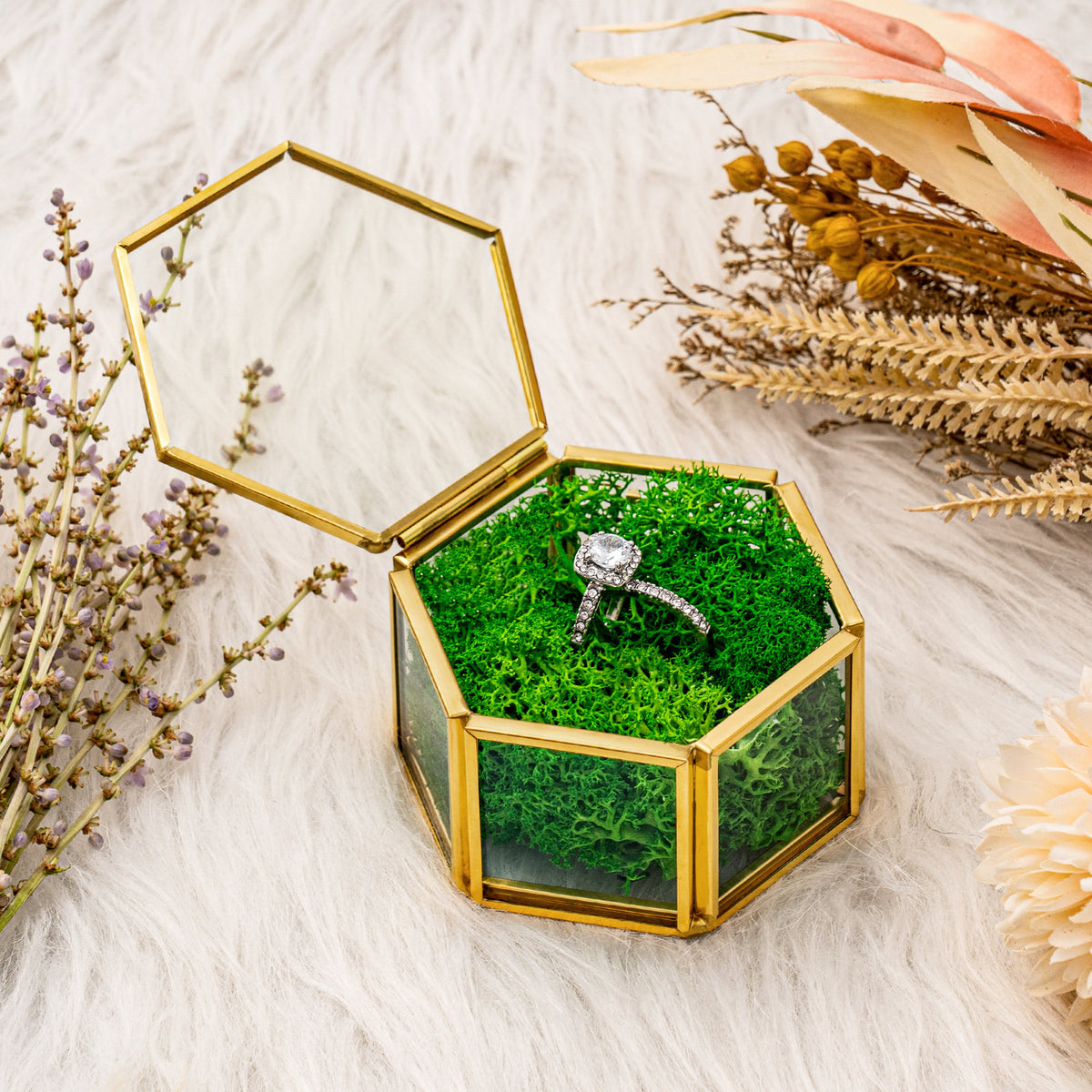 Custom Wedding Engagement Design, Custom Hexagonal Glass Ring Box, Gift For Wedding, Ring Bearer Box, Women Ring Bearer
