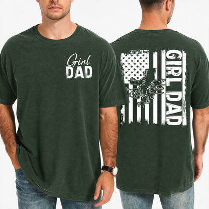 Girl Dad Shirt, Father Daughter Hold Hand Tee, Proud Dad Gift, Vintage American Flag T-Shirt
