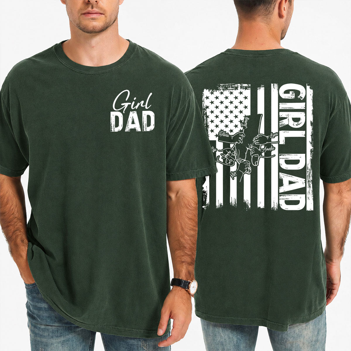 Girl Dad Shirt, Father Daughter Hold Hand Tee, Proud Dad Gift, Vintage American Flag T-Shirt