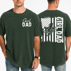 Girl Dad Shirt, Father Daughter Hold Hand Tee, Proud Dad Gift, Vintage American Flag T-Shirt
