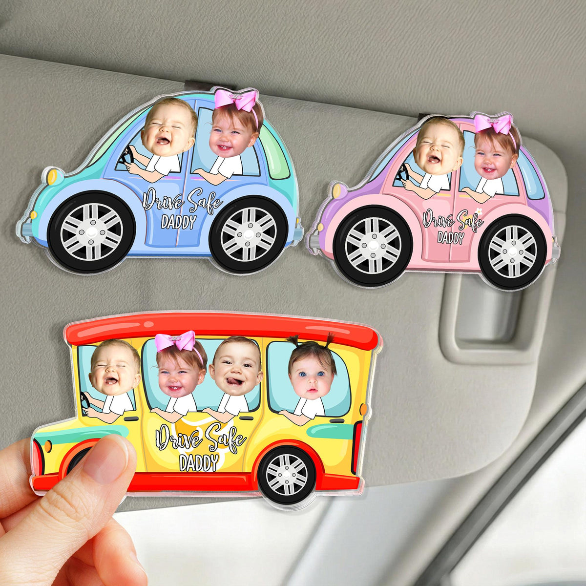 Personalized Kids Photo Visor Clip For Dad, Custom Drive Safe Daddy Sun Visor Clip, Father's Day Gift, Drive Safe Gift For Grandpa
