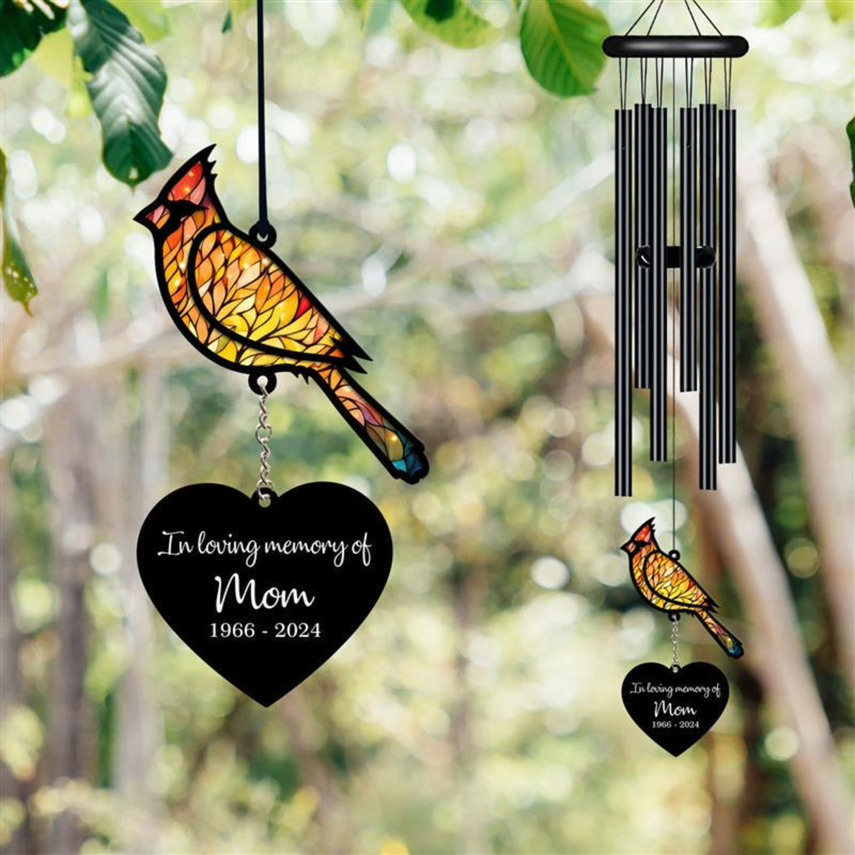 Personalized Memorial Wind Chime, Cardinal Wind Chime, Red Bird Suncatcher Wind Chime, In Loving Memory, Family Gift, Love Family