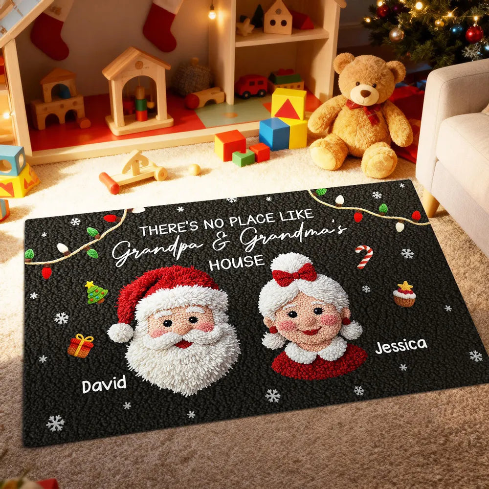 No Place Like Grandma Grandpa Santa Claus - Personalized Doormat - Faux Yarn Effect Christmas Decor, Gift for Grandparents