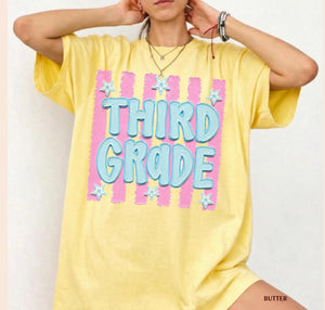 Retro Striped Fourth Grade Teacher Shirt, Back To School 4th Grade Teacher Tshirt, Elementary School Tee Pre Kinder Tee Faux Handpainted Top