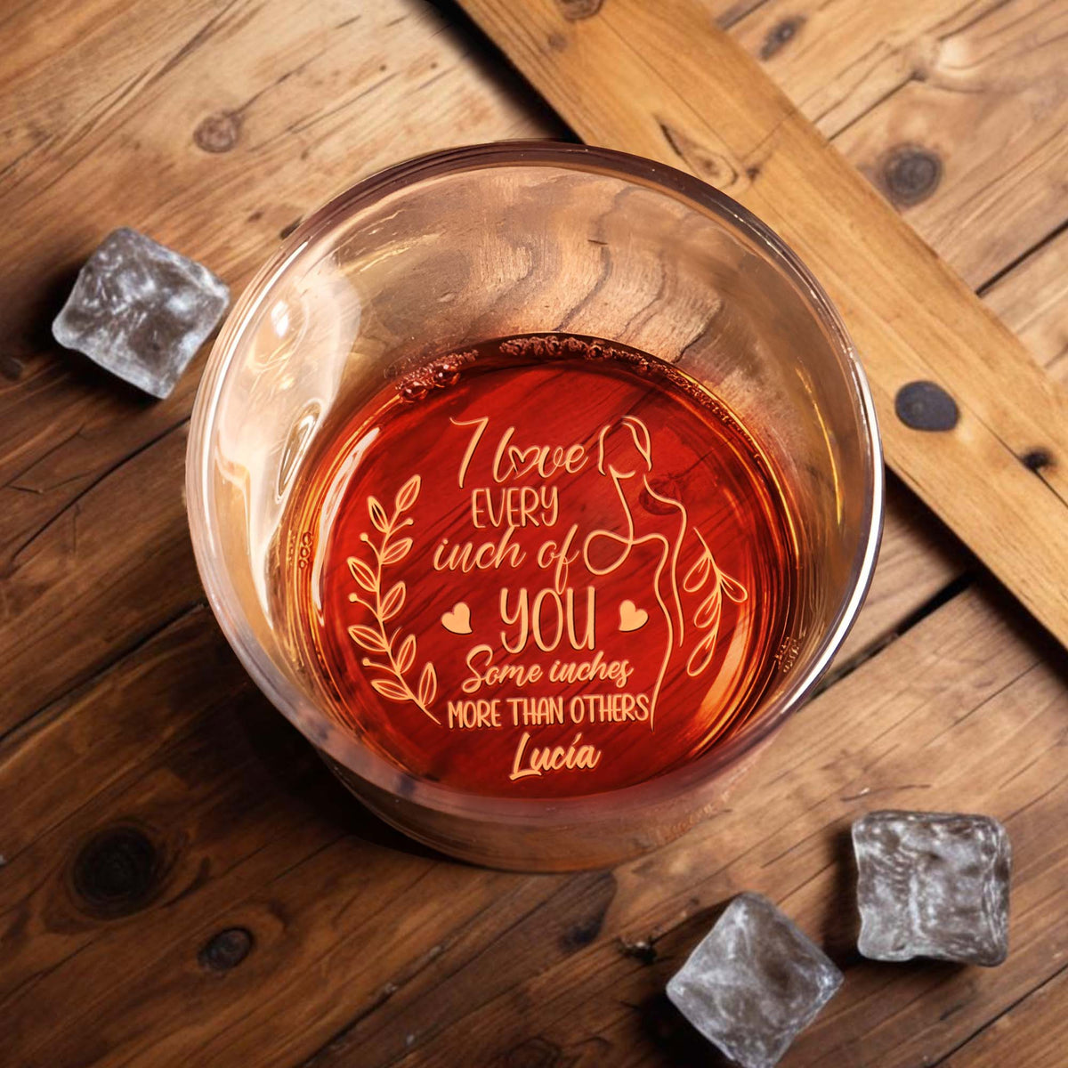 I Love Every Inch of You - Romantic Personalized Custom Whiskey Glass - Gift For Partners, Valentine's Day Gift For Couple