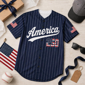 Personalized America 250 Baseball Jersey, Custom Name Number USA Flag Jersey, Patriotic Pinstripe Baseball Shirt, 4th of July Gift