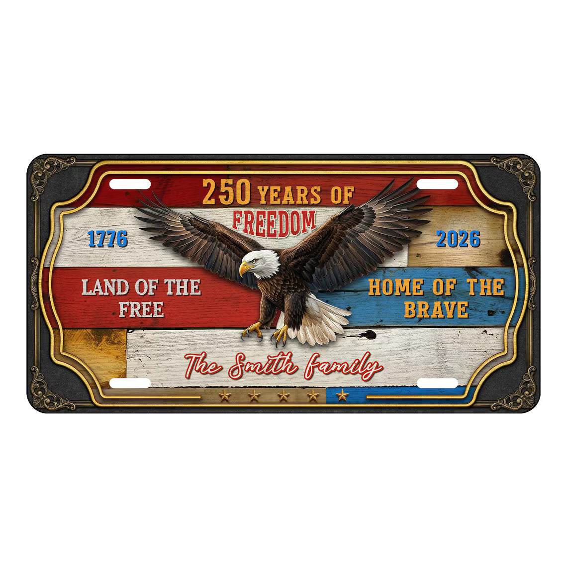 Personalized Patriotic Metal Metal Sign, 250th Anniversary 1776-2026, Eagle USA Flag Wall Art Decor