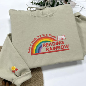 Reading Rainbow Hoodie, Custom Embroidered Book Lover Sweatshirt, Librarian Hoodie, Teacher Appreciation Shirt, Gift For Teacher