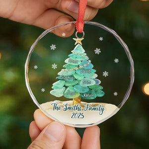 Christmas Family Tree Built By Sea Glass - Personalized Crystal Ornament - Christmas Gift For Family