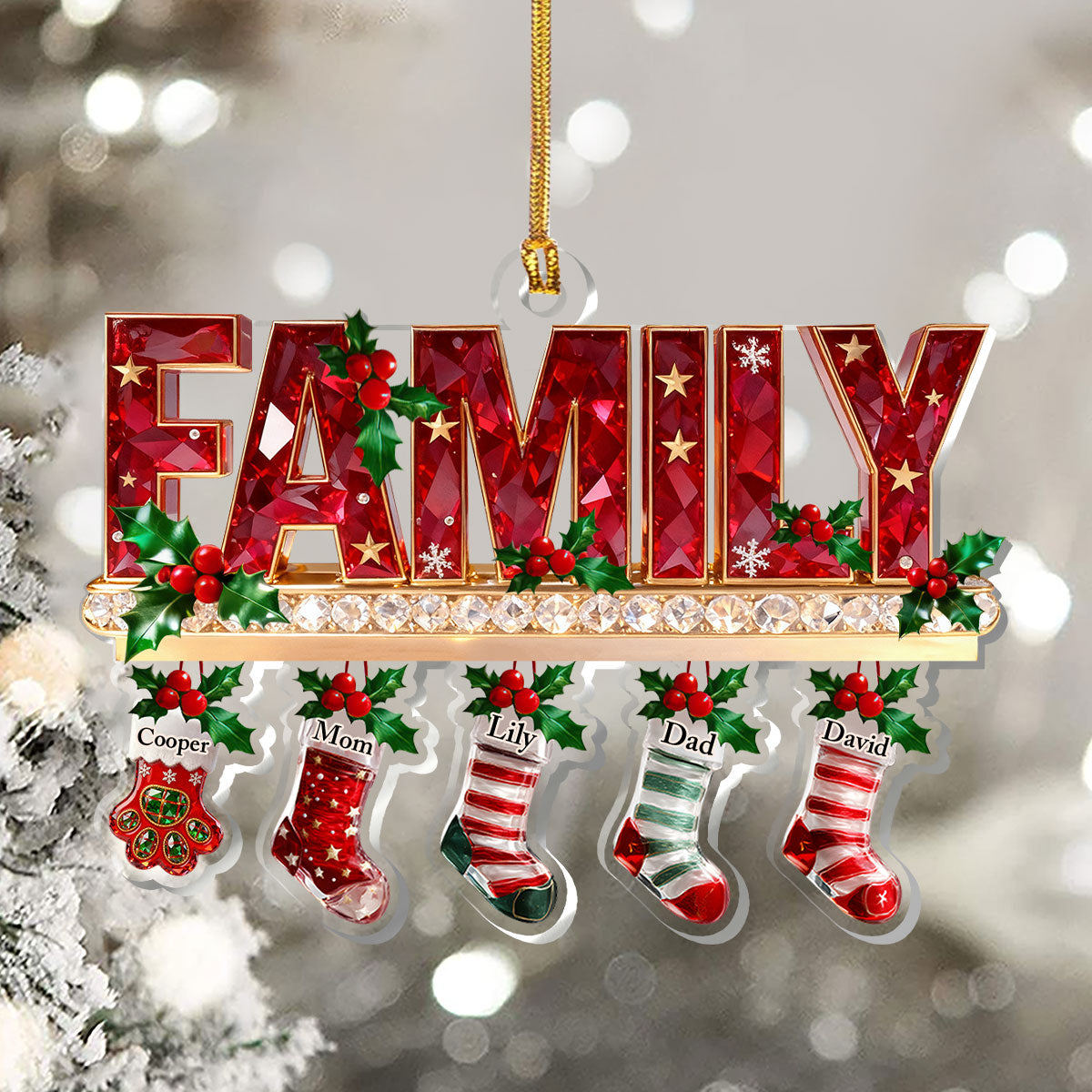Merry Christmas 3D Crystal Effect Stockings - Personalized Acrylic Ornament - Christmas Gift For Family